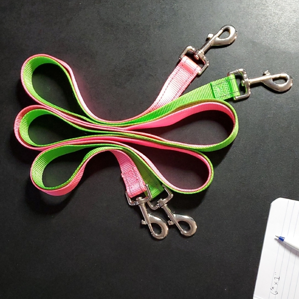 Set Of 2 Pink and Green Dog Leash Set